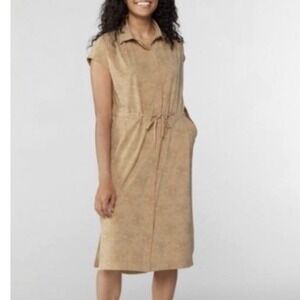 REI Collared Drawstring Midi Dress in Tan